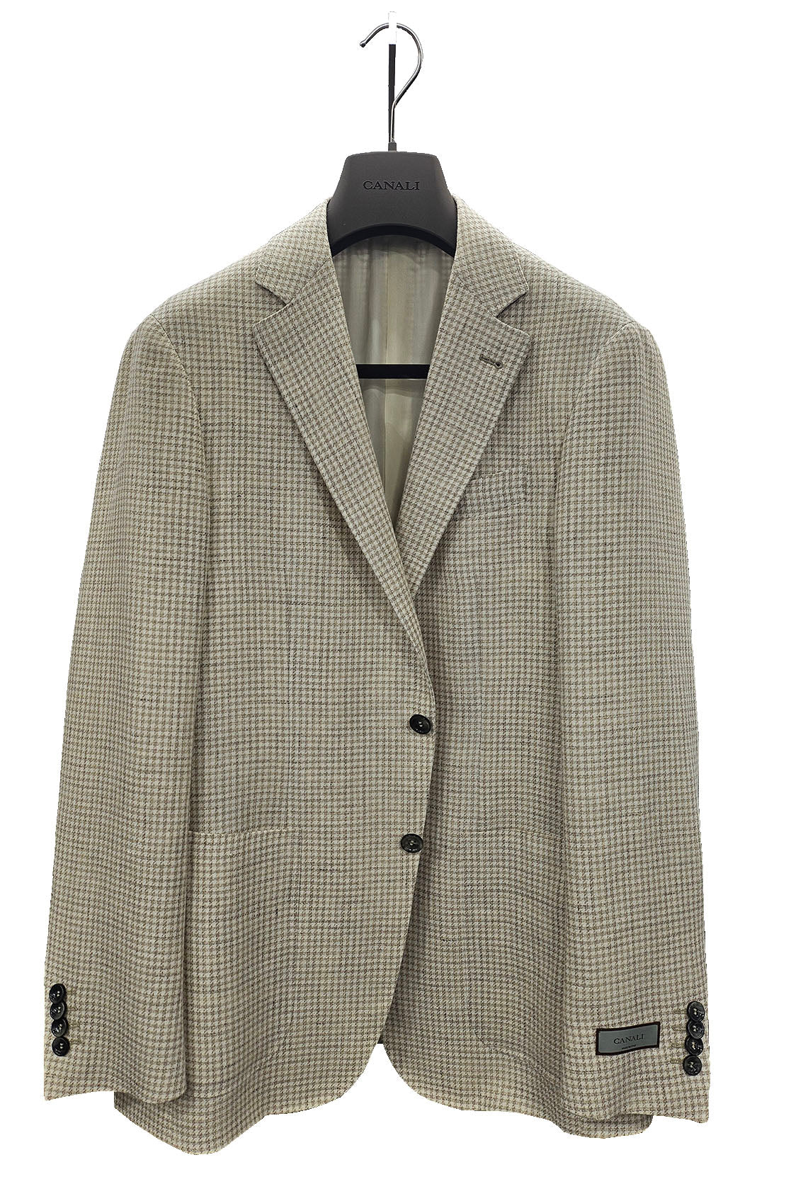 CANALI - Beige and Sand Houndstooth Linen and Wool KEI 2 Button Jacket 13275-CF02002.701
