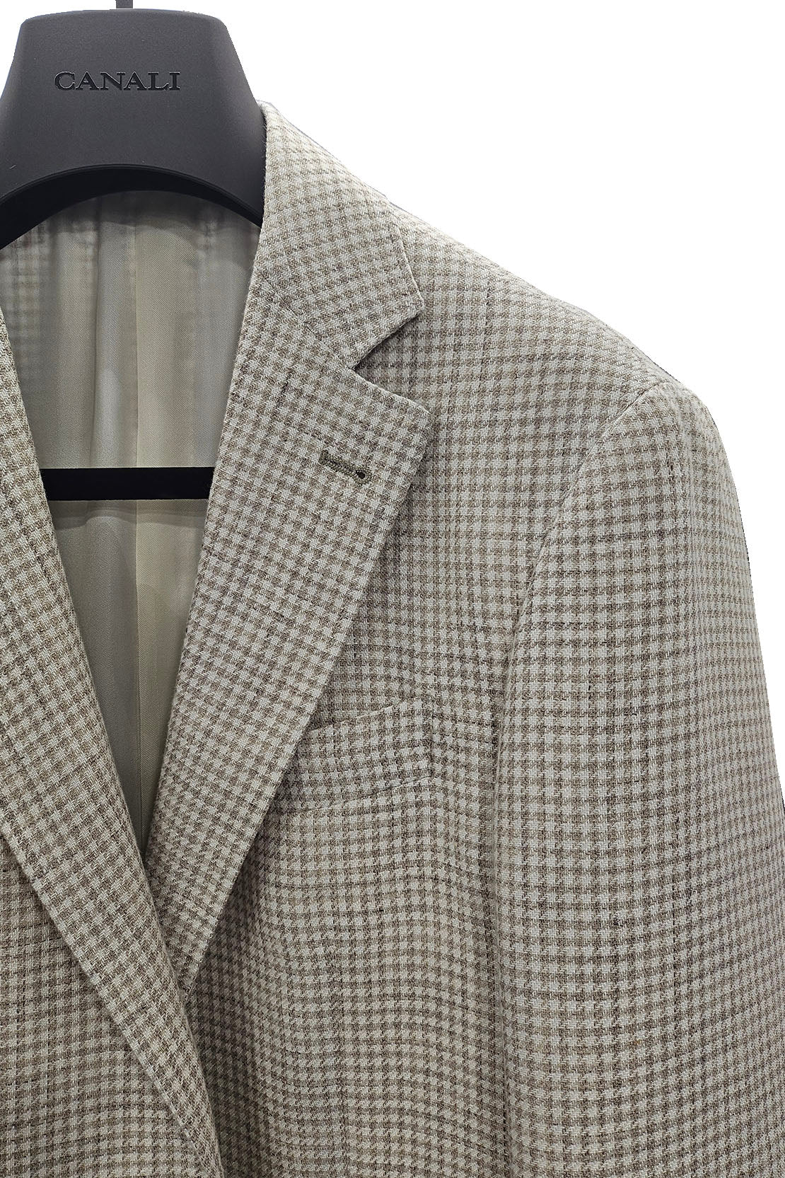 CANALI - Beige and Sand Houndstooth Linen and Wool KEI 2 Button Jacket 13275-CF02002.701