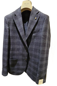 L.B.M. 1911 - Dark Blue Check Slim Fit Wool, Linen and Cotton Blend Jacket 42350/1