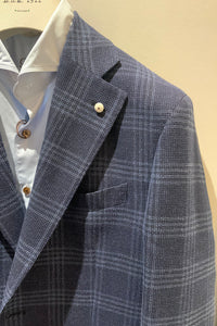 L.B.M. 1911 - Dark Blue Check Slim Fit Wool, Linen and Cotton Blend Jacket 42350/1