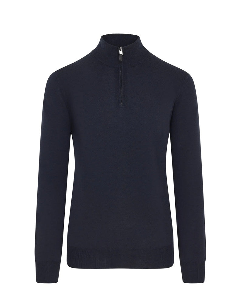 CANALI - Wool Quarter Zip In Navy Blue C0015 MK01149 300