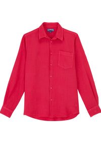 VILEBREQUIN - CAROUBIS Linen Long Sleeved Shirt in Gooseberry Red CRSH9U10
