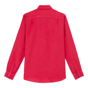 VILEBREQUIN - CAROUBIS Linen Long Sleeved Shirt in Gooseberry Red CRSH9U10