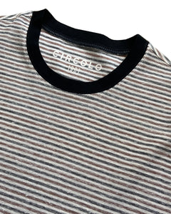 CIRCOLO 1901 - Cotton and Linen Jersey Striped T-Shirt In Brown and Black CN3978