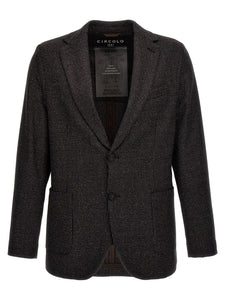 CIRCOLO - CN4136 Brown and Dark Blue Textured Wool Blend Jersey Blazer