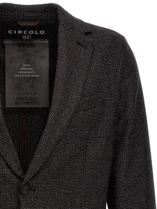 CIRCOLO - CN4136 Brown and Dark Blue Textured Wool Blend Jersey Blazer