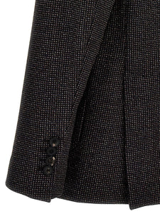 CIRCOLO - CN4136 Brown and Dark Blue Textured Wool Blend Jersey Blazer