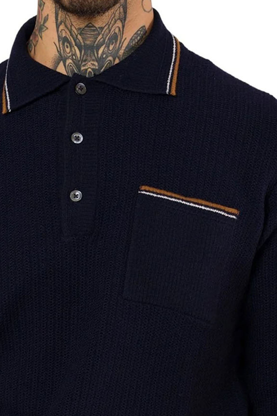 CIRCOLO 1901 - Long Sleeve Knitted Polo Shirt in Dark Roma Blue CN4200