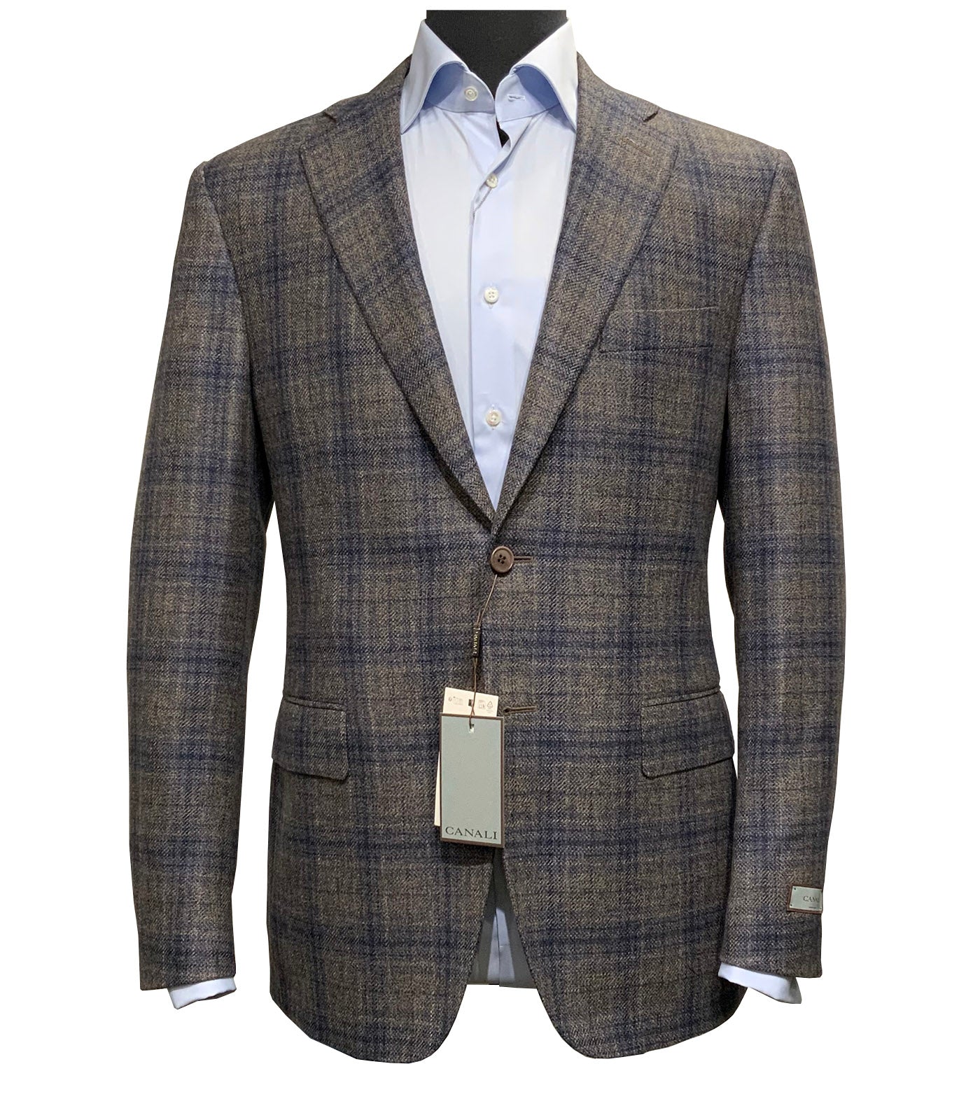 CANALI - Brown and Dark Blue Checked Wool Blazer 13290-CF02798-711