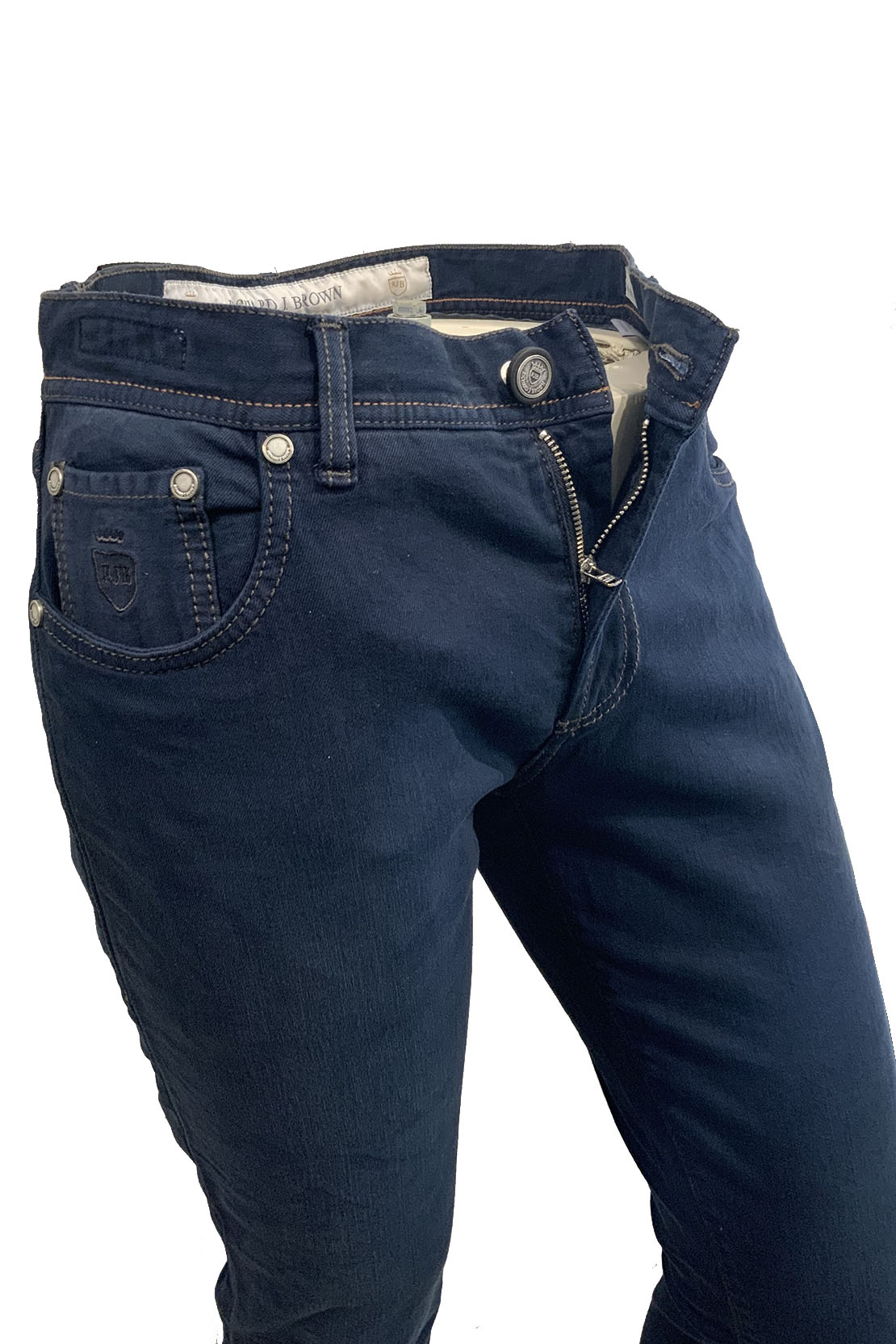 RICHARD J BROWN - TOKYO Model Slim Fit Stretch Cotton and Linen Dark Blue Denim Jeans T195.W821