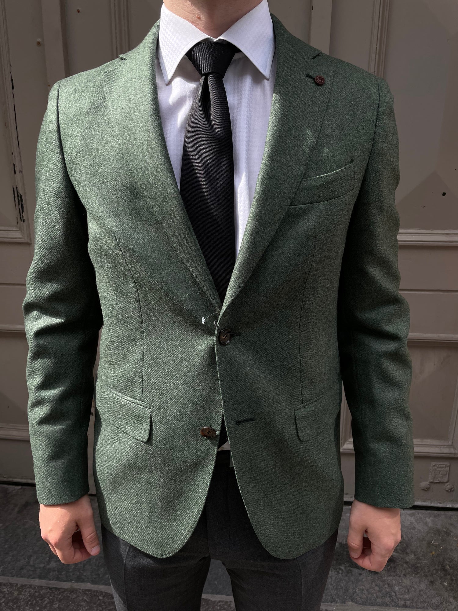 CAVALIERE - ELVIN Slim 2 Button Wool And Cashmere Jacket in Forest Green