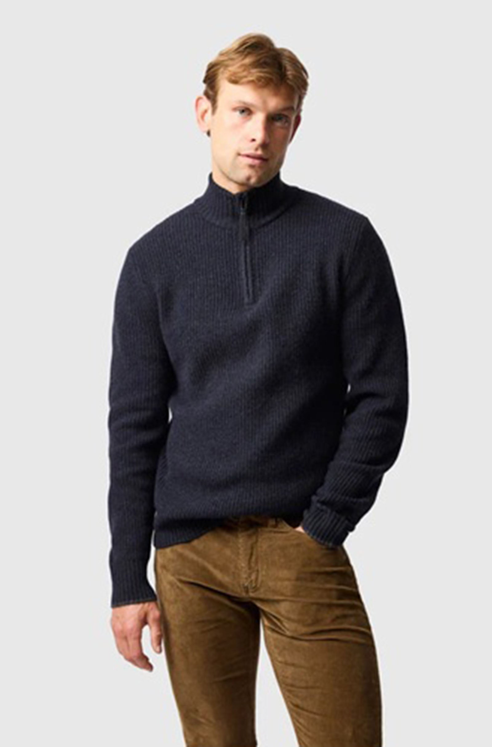 RODD & GUNN - ROBBIES ROAD Half Zip Knit in MIDNIGHT EP0956