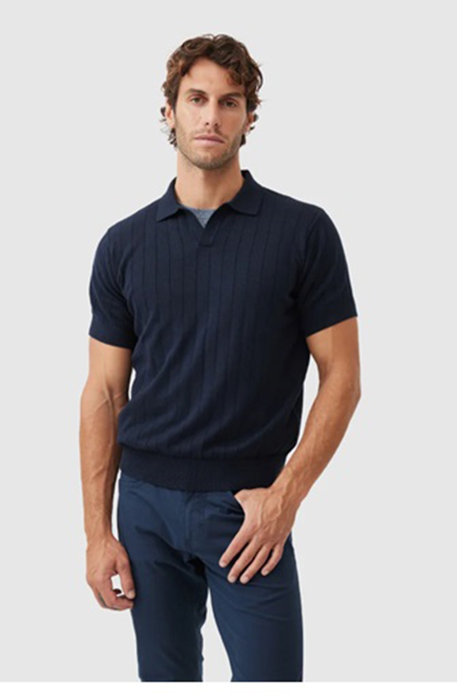 RODD & GUNN - FREYS CRESCENT Knitted Polo in MIDNIGHT EP1063