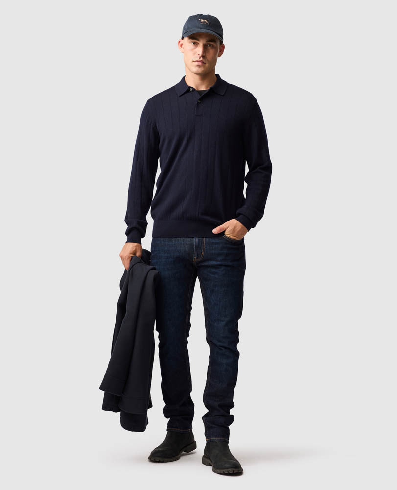 RODD AND GUNN - MURDOCH Long Sleeve Knitted Polo In INK EP1145