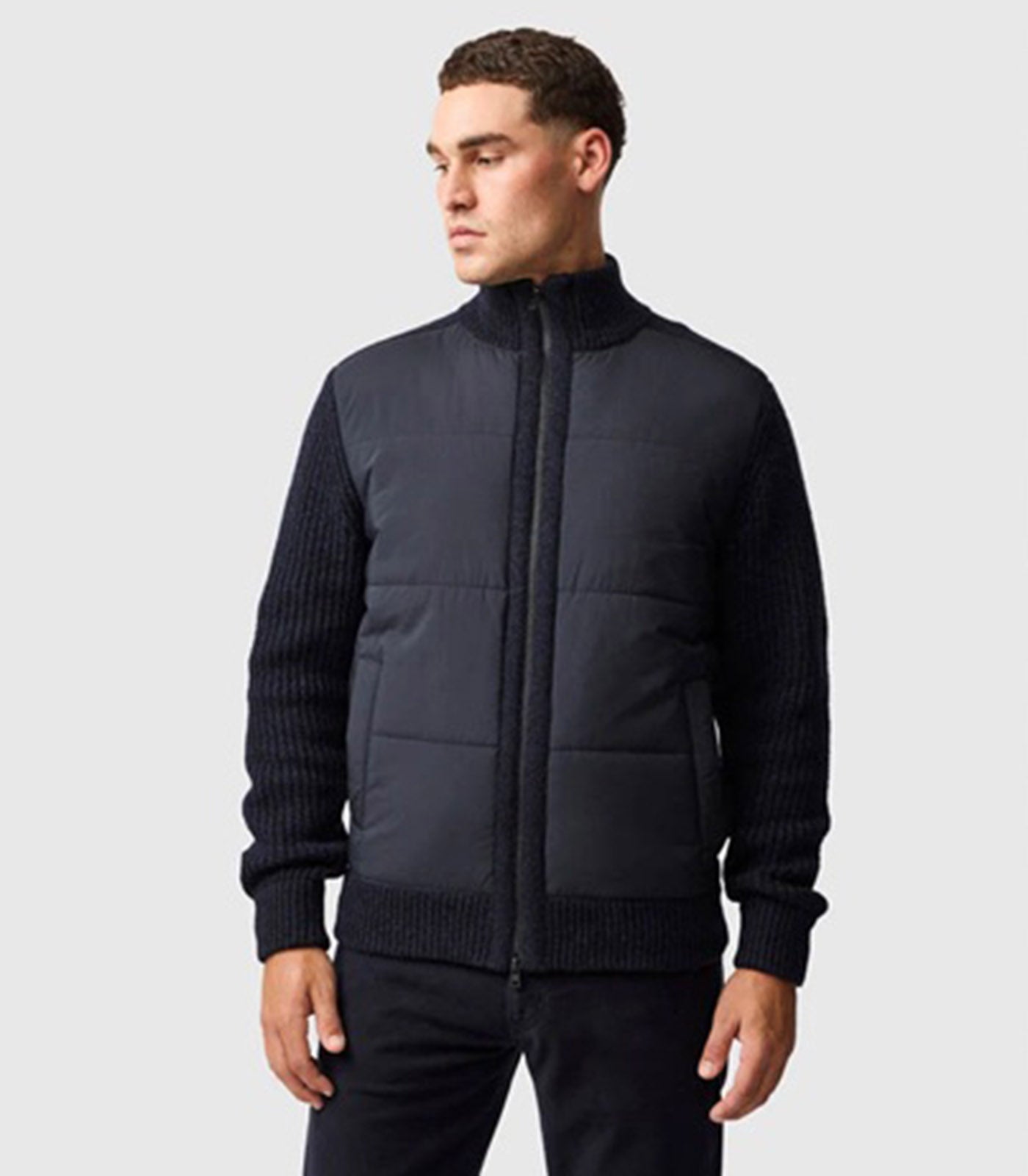 RODD AND GUNN - GOLDERS KNIT Mixed Media Zip Cardigan in MIDNIGHT Blue EP1156