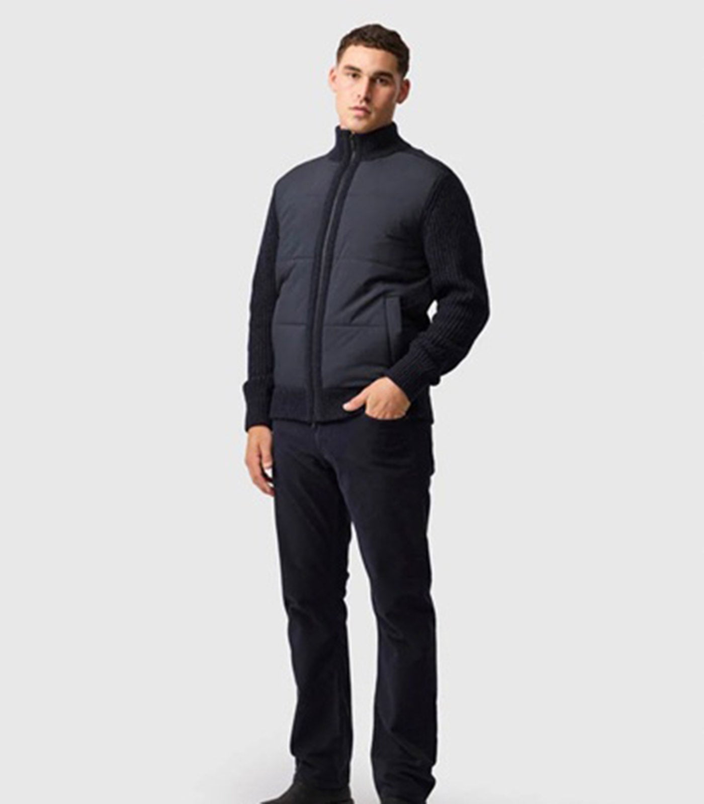 RODD AND GUNN - GOLDERS KNIT Mixed Media Zip Cardigan in MIDNIGHT Blue EP1156