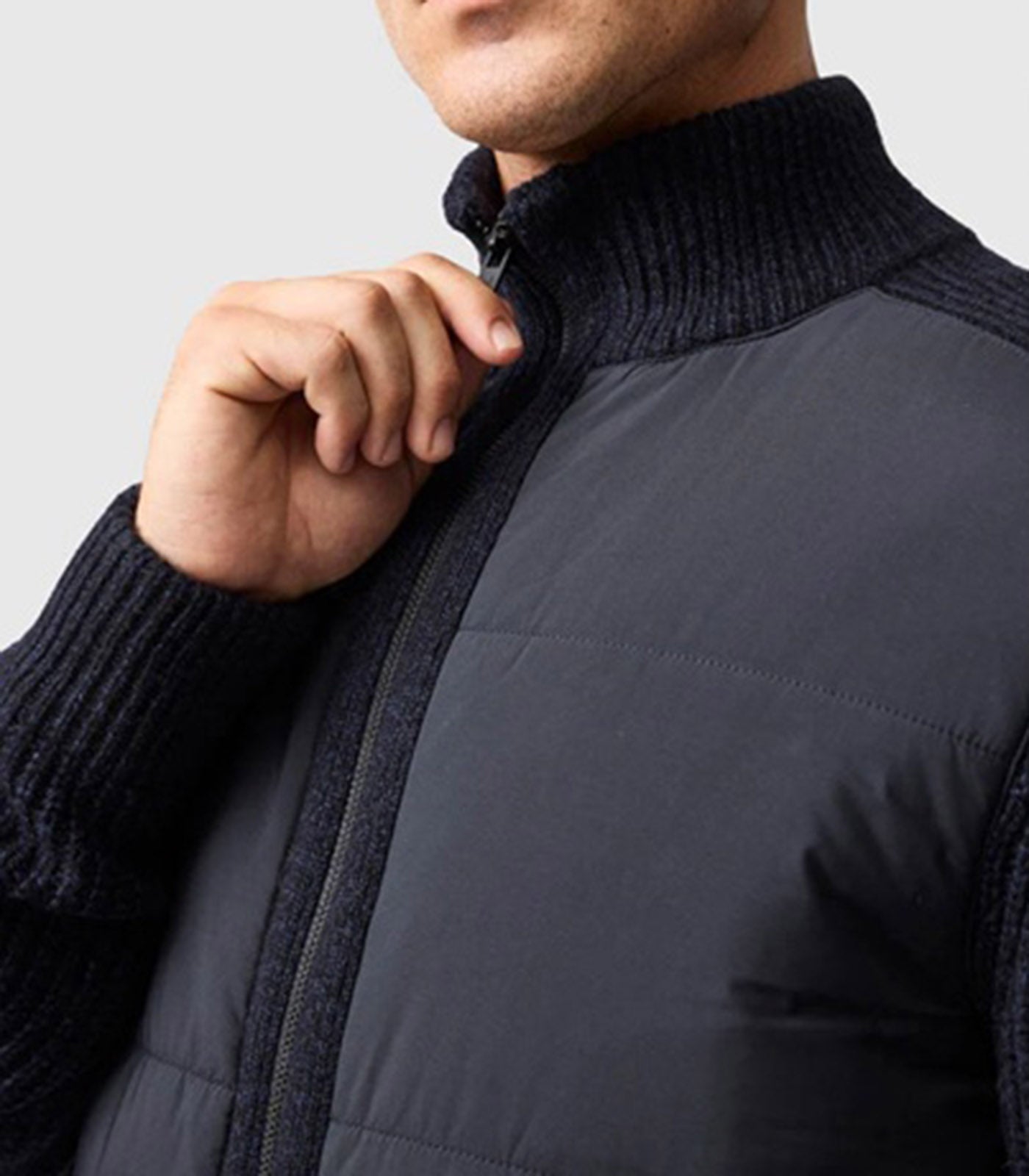 RODD AND GUNN - GOLDERS KNIT Mixed Media Zip Cardigan in MIDNIGHT Blue EP1156