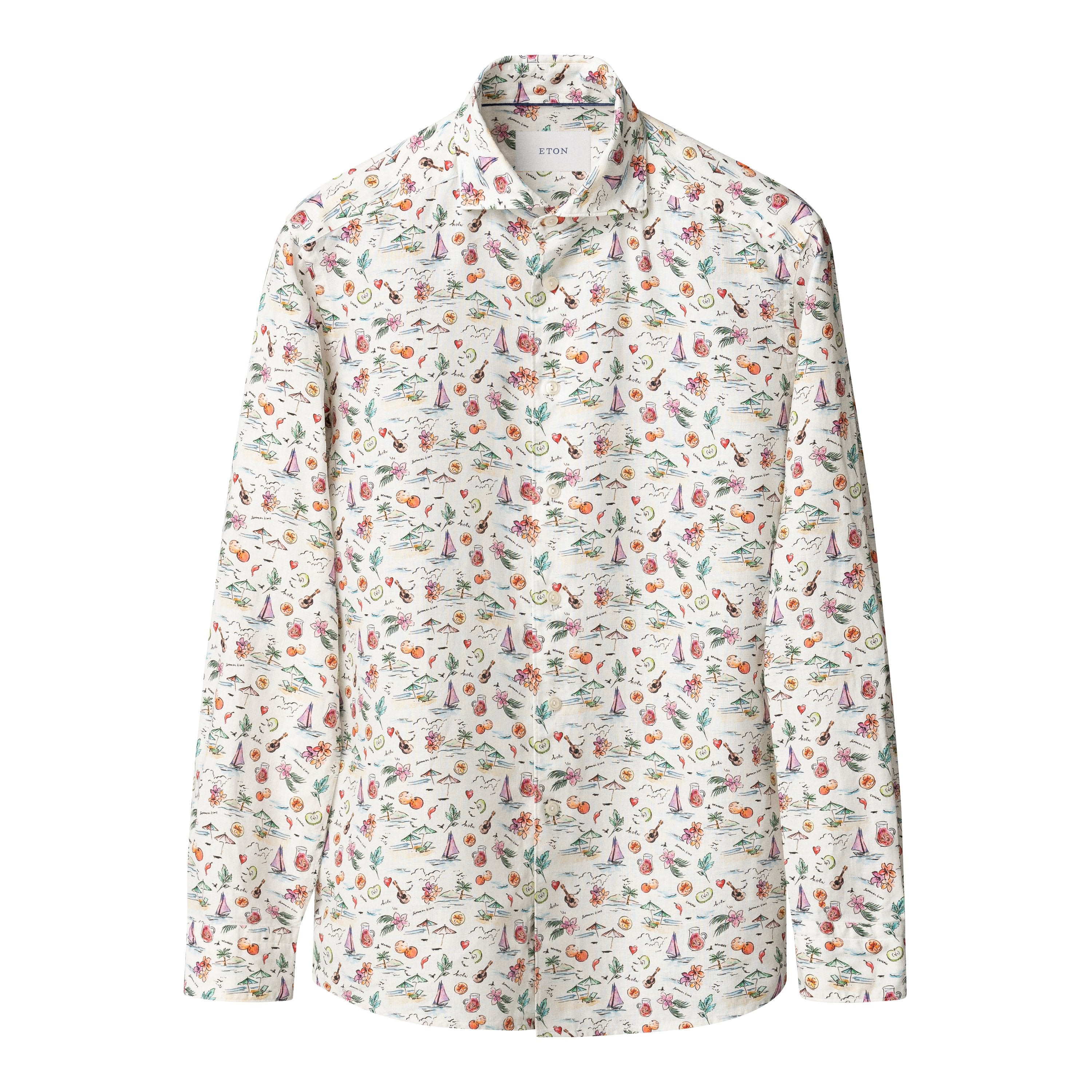 ETON - SLIM FIT Sangria Motif Print Linen Shirt 10001331399