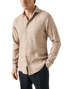 ETON - Brown CONTEMPORARY FIT Linen Twill Shirt 10000470938