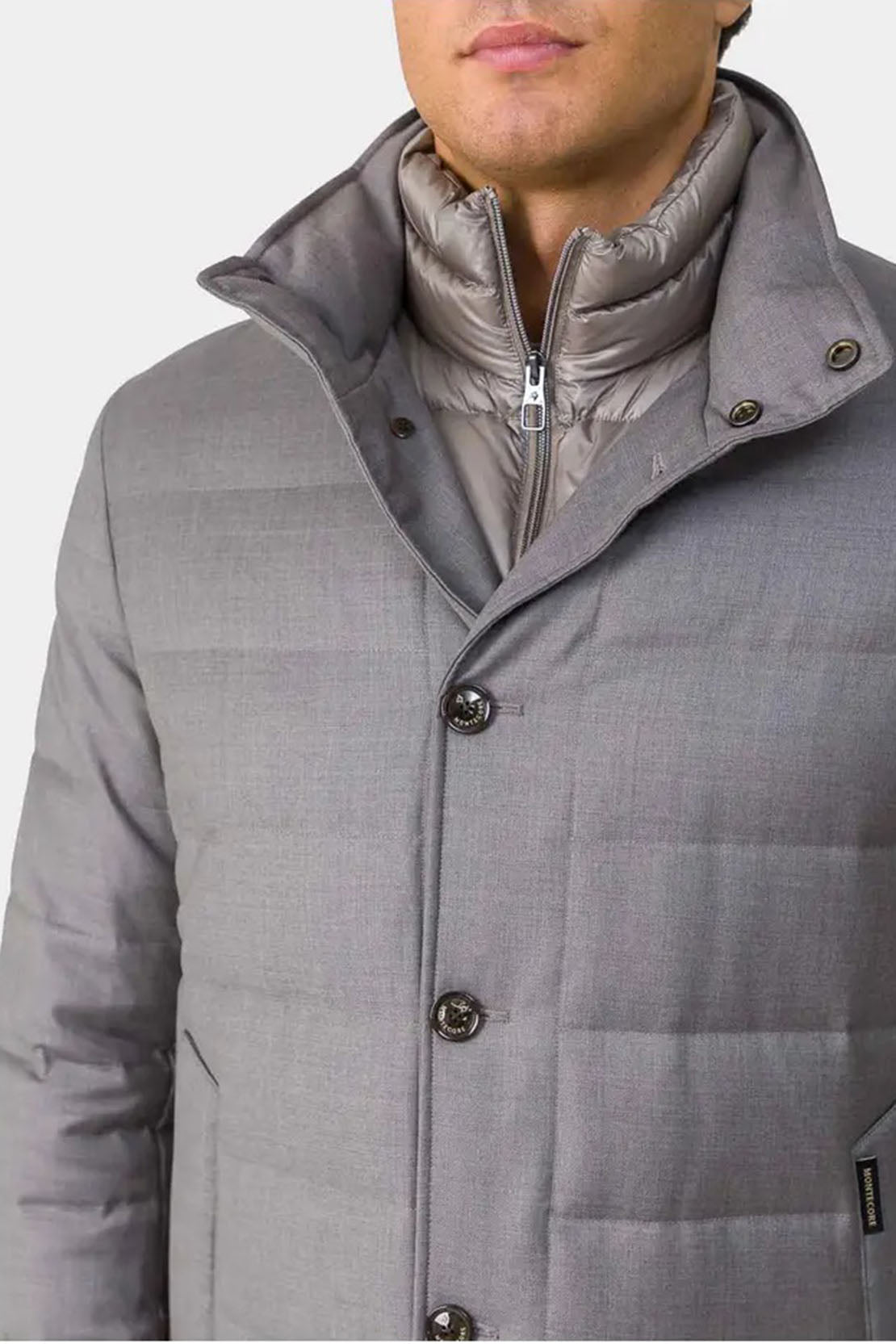 MONTECORE - Longline Hi-Tech Laminated Fabric Down Padded Coat In Light Grey F05MUCX505