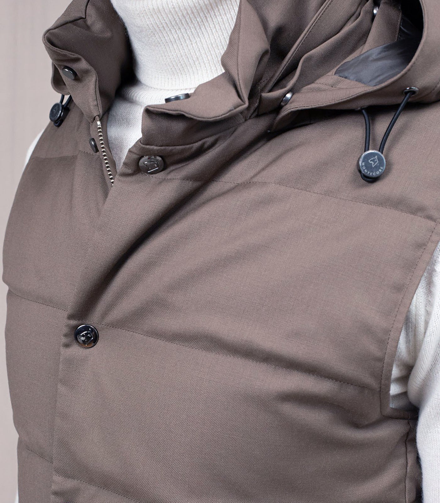 MONTECORE - Padded Gilet With Detachable Hood In Stone Grey
