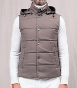 MONTECORE - Padded Gilet With Detachable Hood In Stone Grey