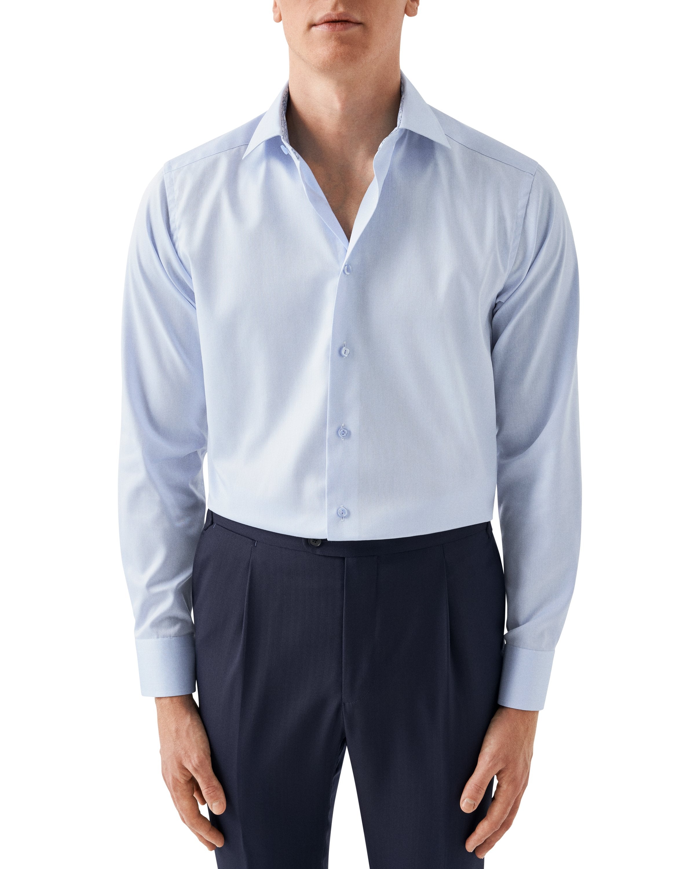 ETON - Sky Blue SLIM FIT Signature Twill Cotton Shirt With Geometric Trim 10001109321