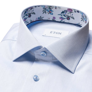 ETON - Sky Blue CONTEMPORARY FIT Signature Twill Shirt - Floral Contrast Details 10001168321