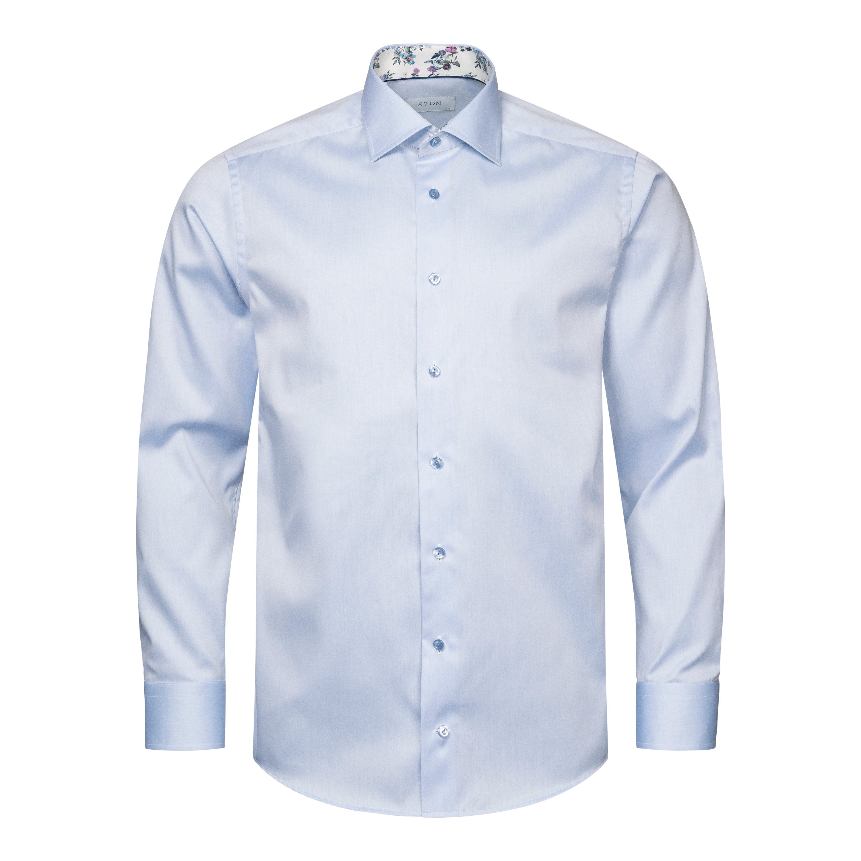 ETON - Sky Blue CONTEMPORARY FIT Signature Twill Shirt - Floral Contrast Details 10001168321