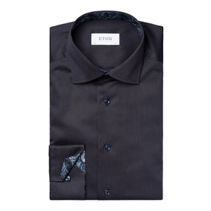 ETON - Navy Blue CONTEMPORARY FIT Floral Effect Signature Twill Shirt 10001249329