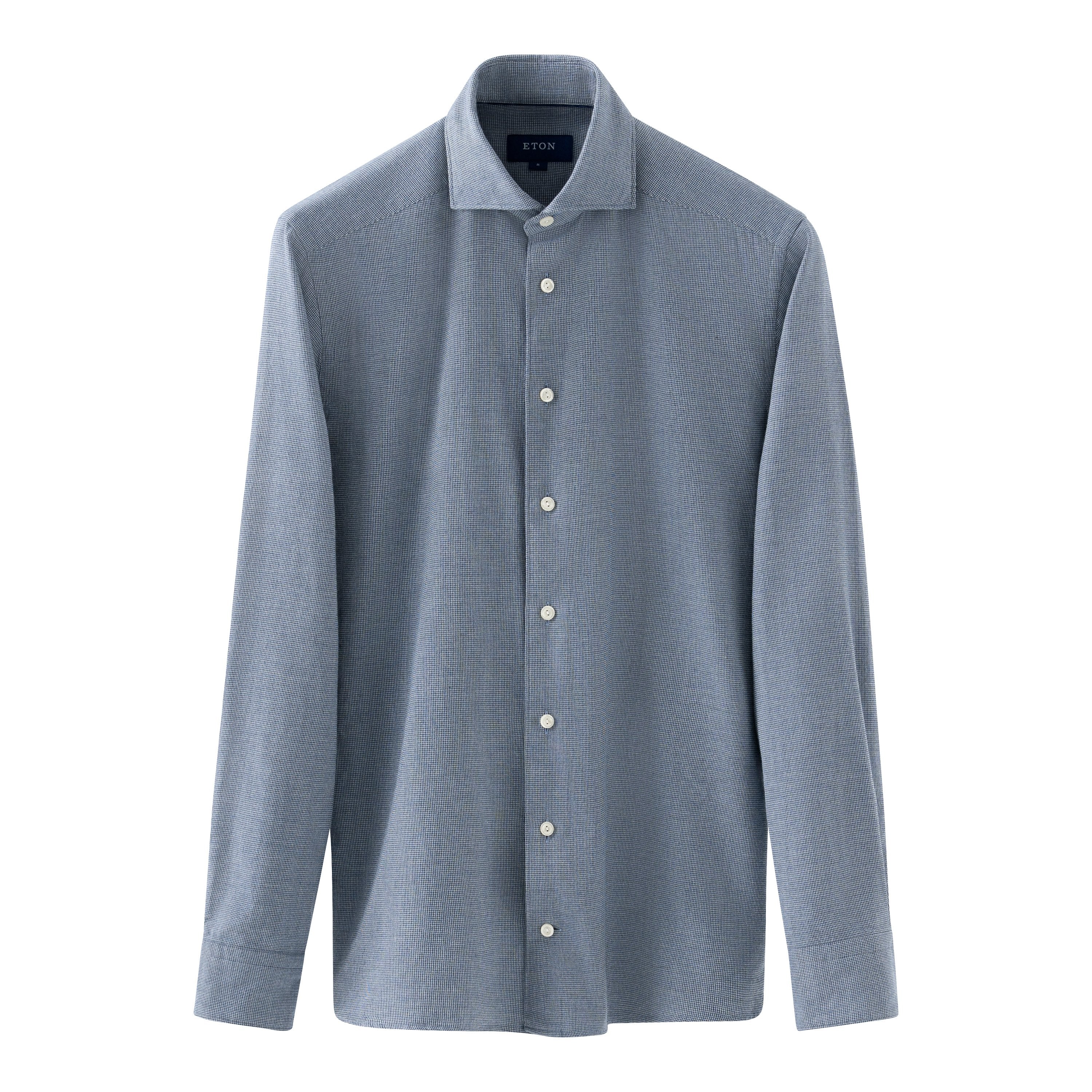ETON - Light Blue SLIM FIT Micro Dogtooth Flannel Shirt 10001204924