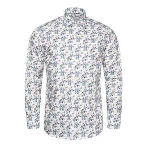 ETON - White and Light Blue CONTEMPORARY FIT Floral Print Twill Shirt 10001165323