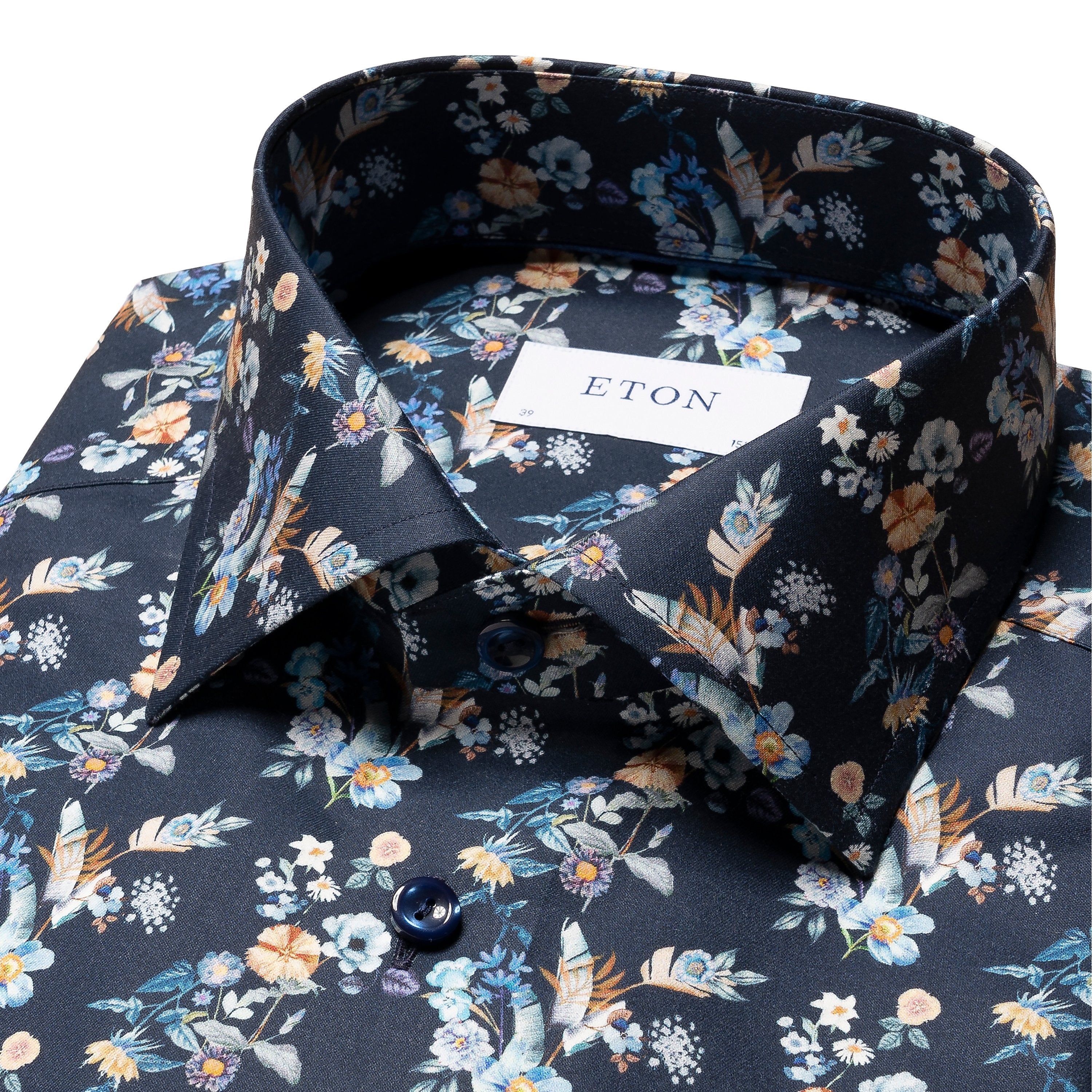 ETON - Navy Blue CONTEMPORARY FIT Floral Print Twill Shirt 10001165329