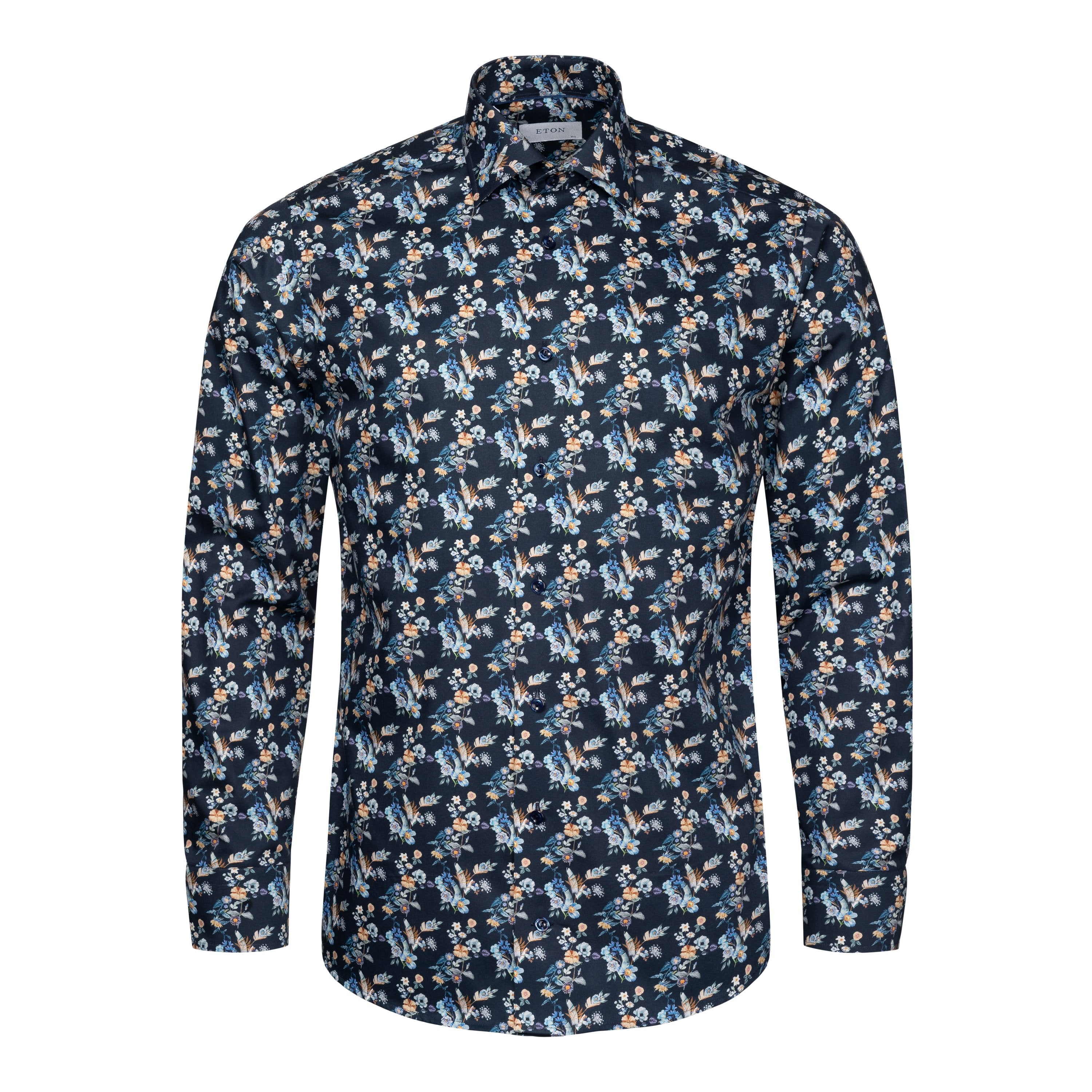 ETON - Navy Blue CONTEMPORARY FIT Floral Print Twill Shirt 10001165329