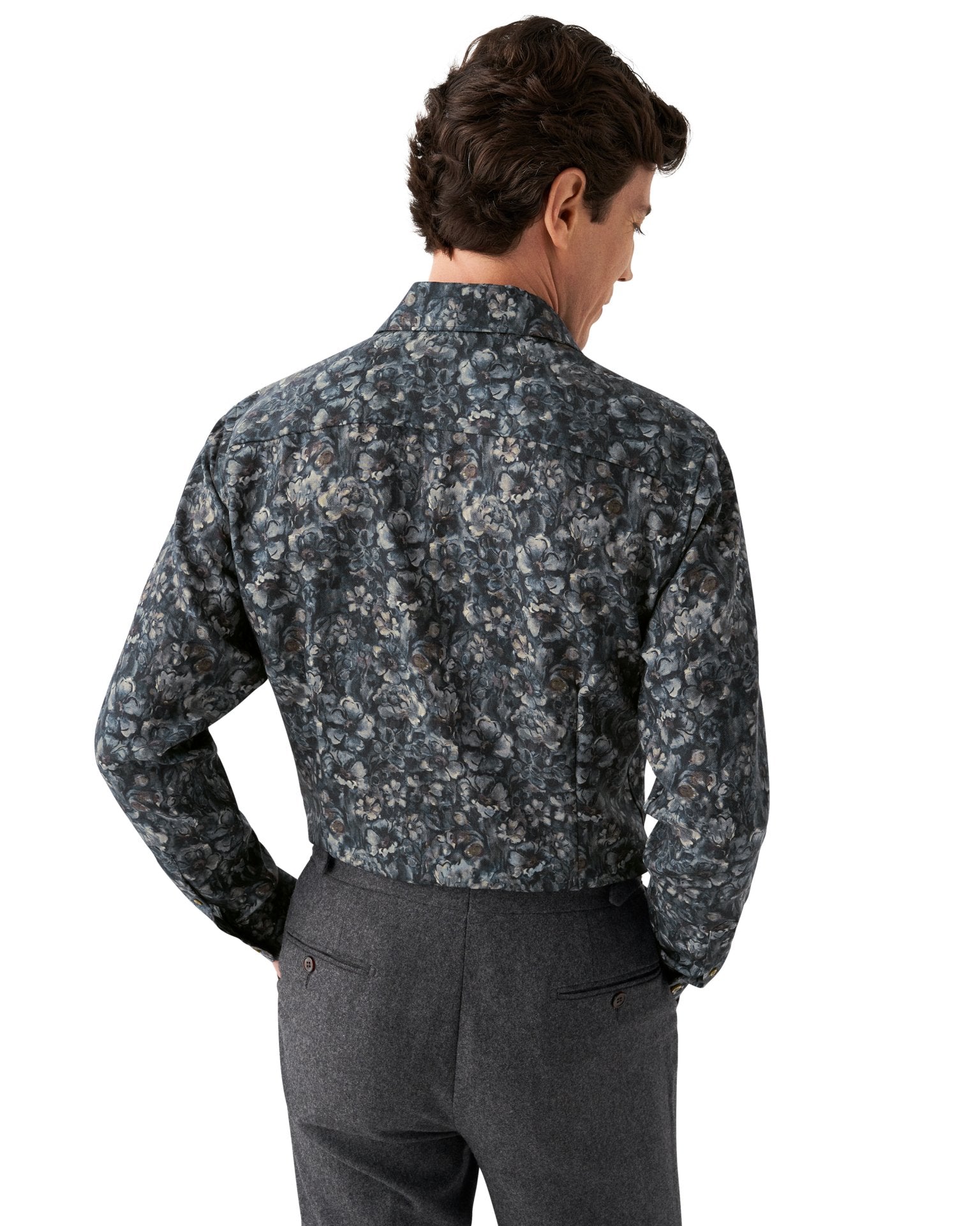 ETON - SLIM FIT Navy Floral Print Merino Wool Shirt 10001028427