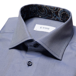 ETON - Mid Blue SLIM FIT Textured Twill Shirt With Contrast Trim 10001059225
