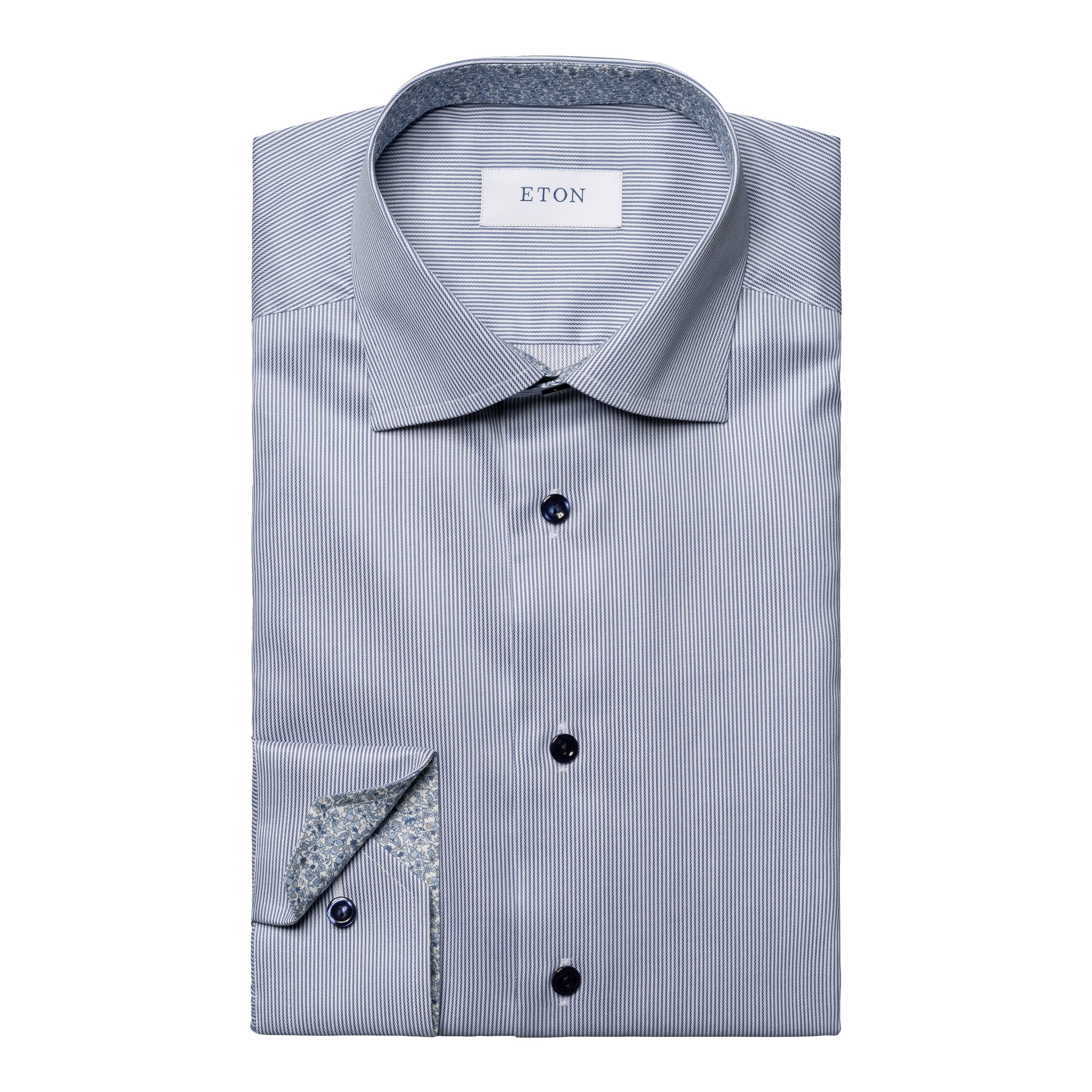 ETON - Dark Blue SLIM FIT Fine Striped Signature Twill Shirt 10001172325