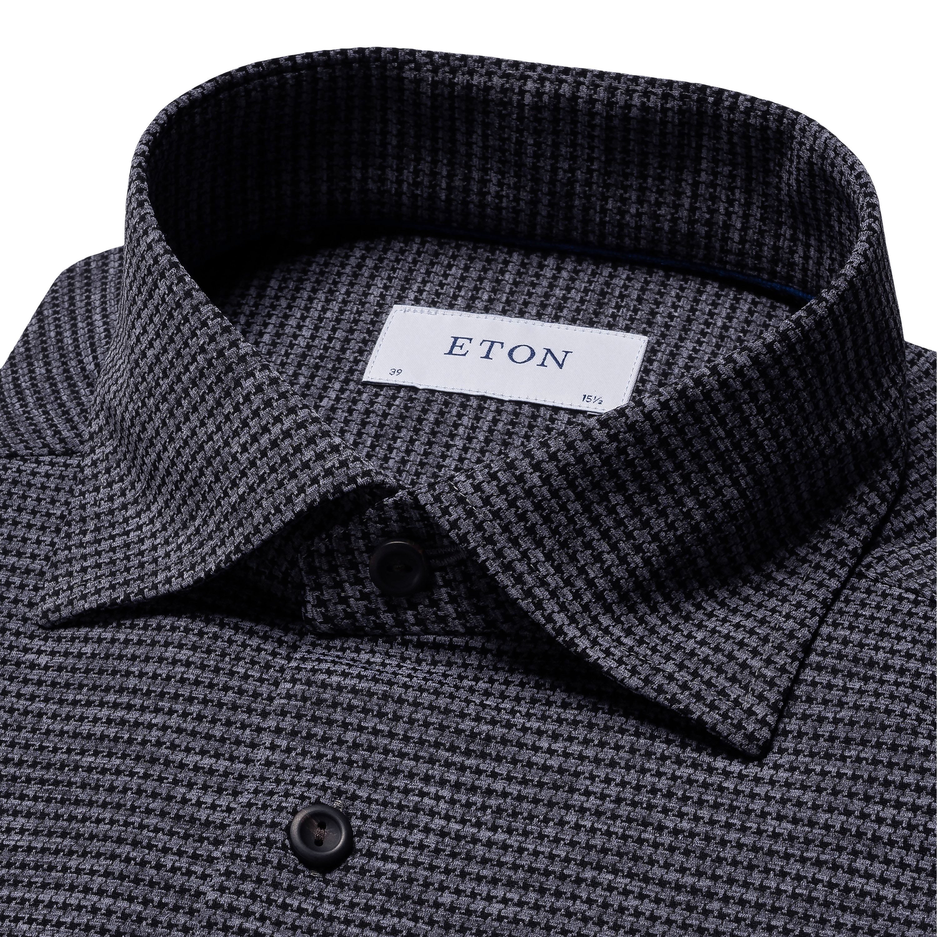 ETON - Dark blue SLIM FIT 4-way Stretch Shirt in Dogtooth Pattern 10001072925