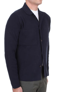 FILIPPO DE LAURENTIIS - Navy Blue Field Jacket Cardigan in Super Soft Cotton