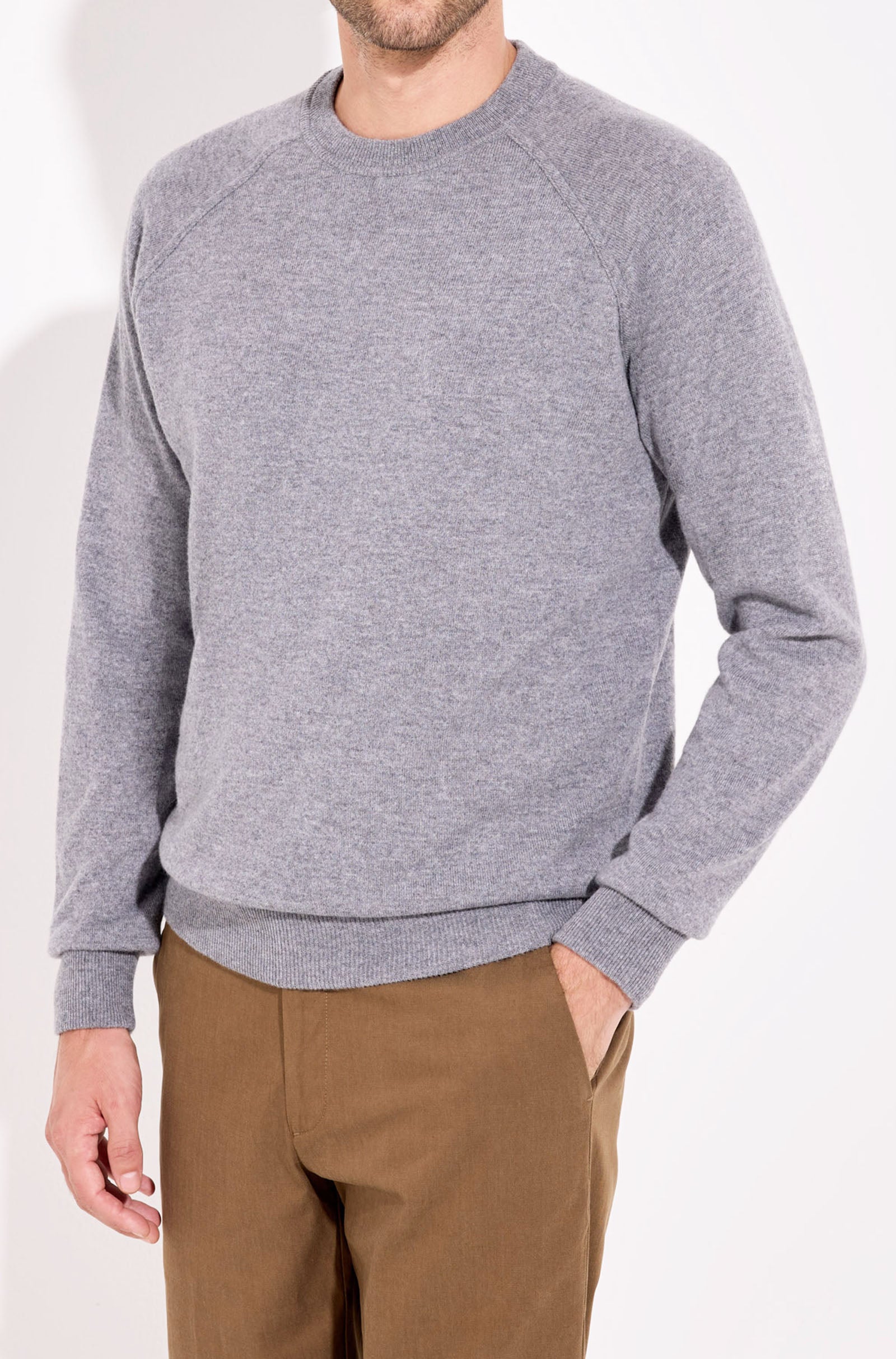FILIPPO DE LAURENTIIS - Wool and Cashmere Raglan Sleeve Sweater in Perla Grey GC1MLR2A-WC12R 900