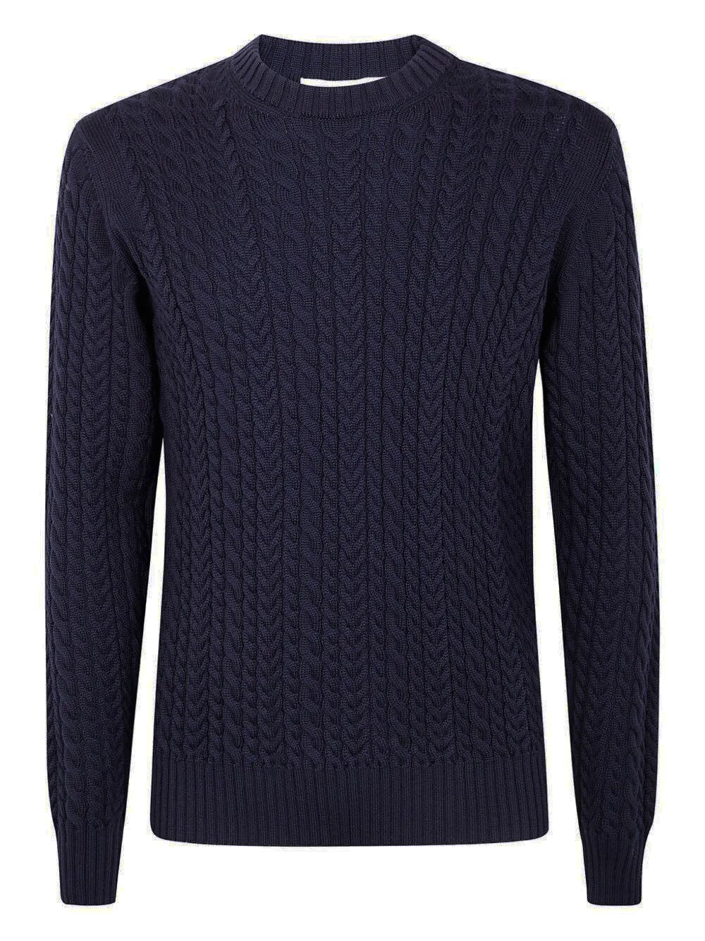FILIPPO DE LAURENTIIS - Navy Cable Knit Crew Neck Sweater GC3MLWM7Y 890