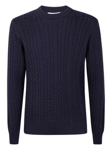 FILIPPO DE LAURENTIIS - Navy Cable Knit Crew Neck Sweater GC3MLWM7Y 890