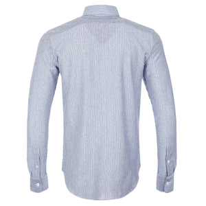 CANALI -  Blue Striped SLIM FIT Linen and Cotton Blend Shirt GN03113L777 301
