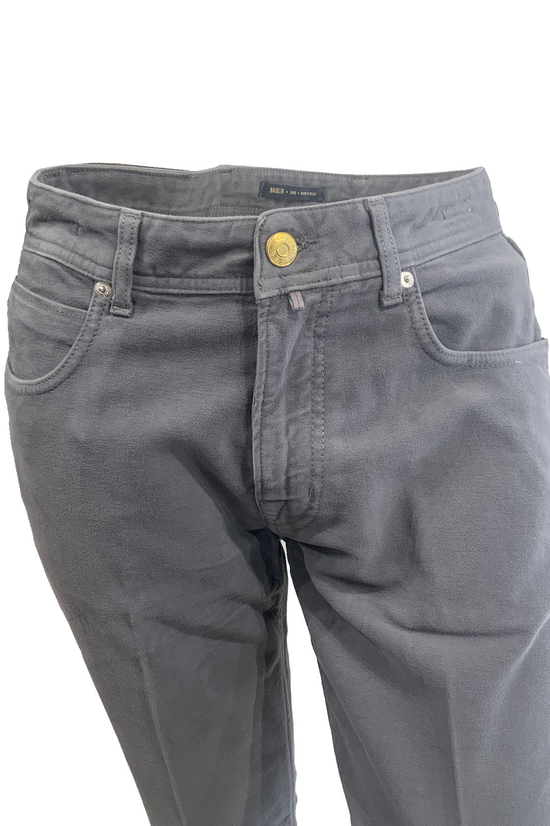 BRIGLIA 1949 - STEVE Grey/Blue Brushed Cotton Stretch Moleskin Feel Jeans 423507 570