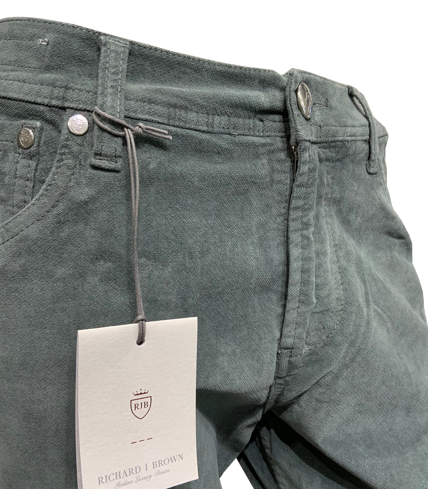 RICHARD J BROWN - T48.455 MILANO Model Moleskin Touch Cotton Stretch Jeans In Sage Green