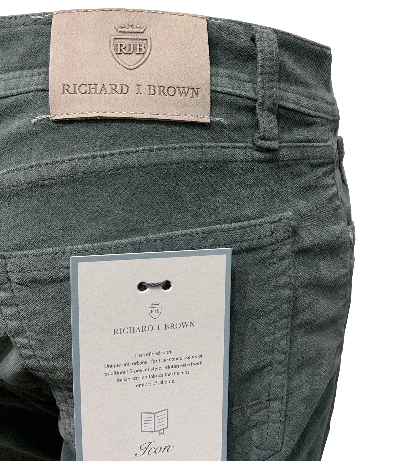 RICHARD J BROWN - T48.455 MILANO Model Moleskin Touch Cotton Stretch Jeans In Sage Green
