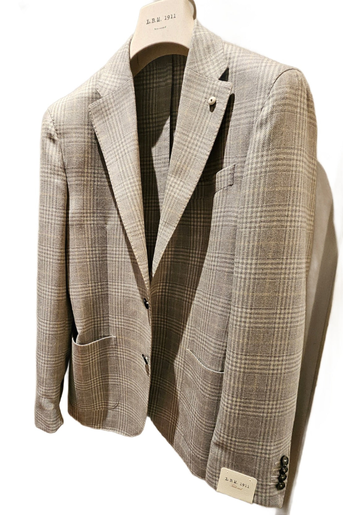 L.B.M. 1911 - Light Grey Check Slim Fit Wool and Silk Blend Jacket 42075/1
