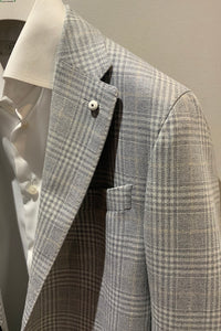 L.B.M. 1911 - Light Grey Check Slim Fit Wool and Silk Blend Jacket 42075/1