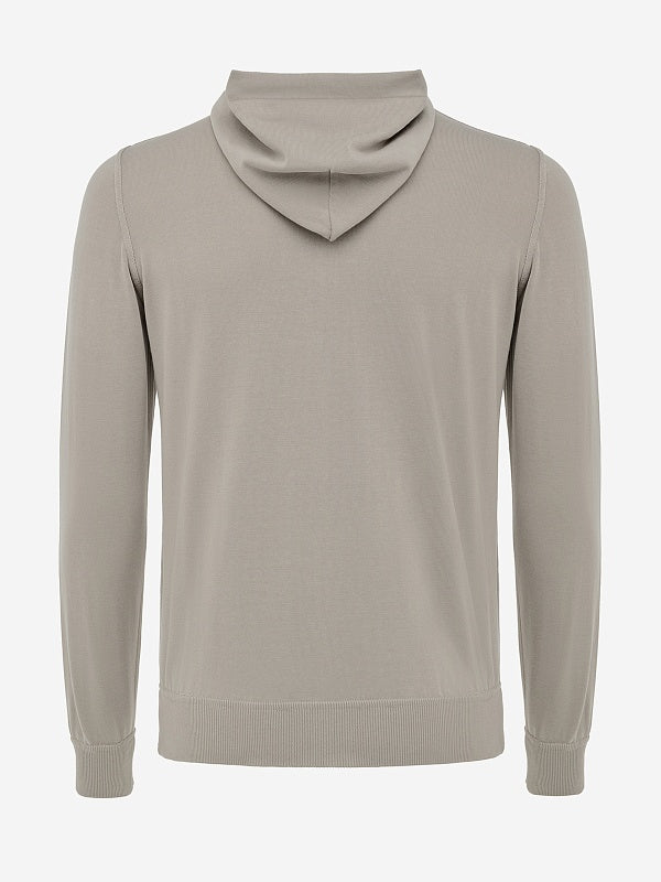 FILIPPO DE LAURENTIIS - Full Zip Cotton Hooded Sweater in Nebbia Taupe