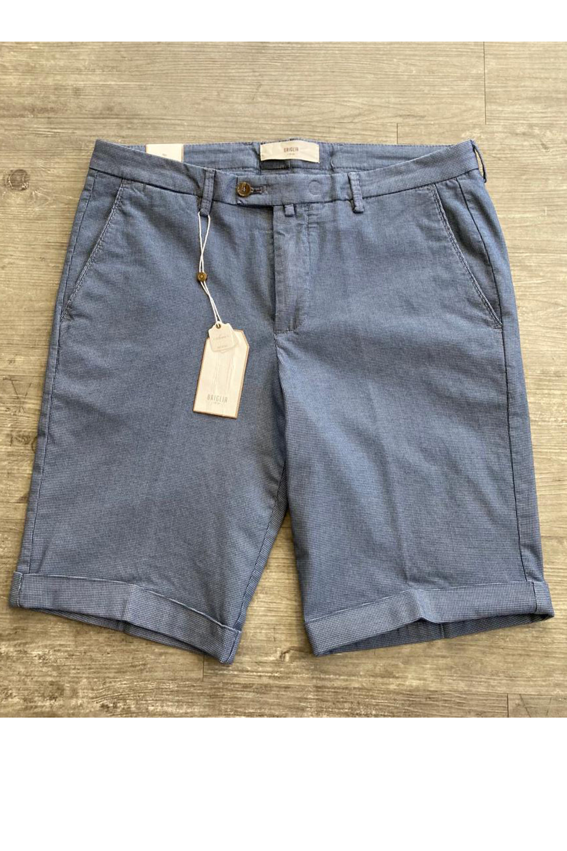 BRIGLIA 1949 - Azzurro Blue Check Stretch Cotton Slim Fit Shorts BG108